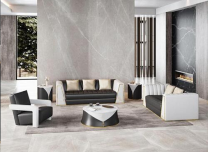 Wohnzimmer 4tlg.Sofagarnitur 3+2+1Sitzer Sitze mit Lederbezug Couchtisch